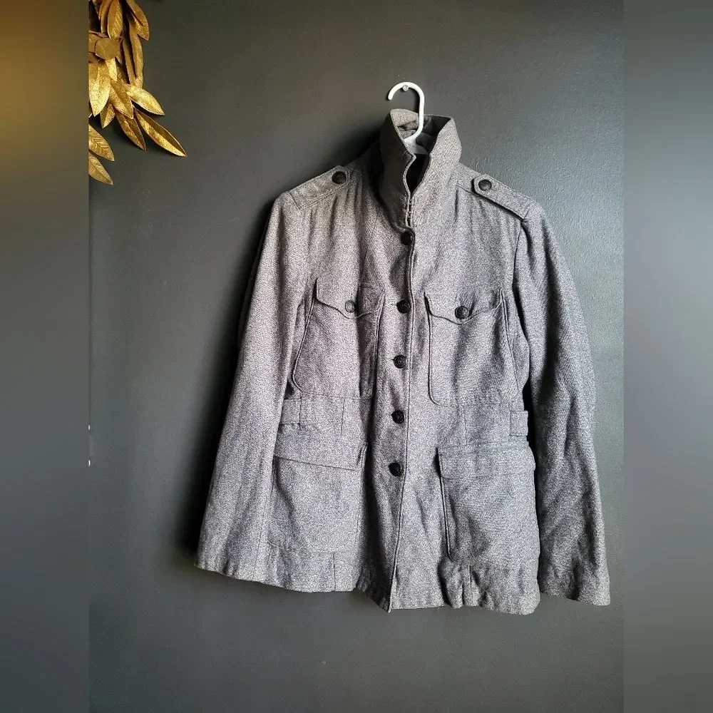 Vintage Rag & Bone Gray Black Utility Military Jacket Sz 8 Cotton